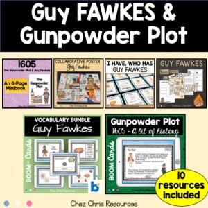 un bundle sur Guy Fawkes night avec 10 ressources incluses pour apprendre et jouer autour de cet événement historique