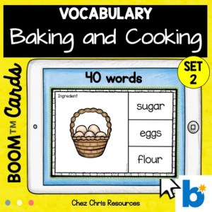 Le vocabulaire de la cuisine en anglais avec les boom cards: il faut regarder l'image et choisir le bon mot de vocabulaire