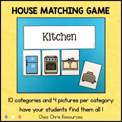 vignette du jeu d'appariement et de vocabulaire consacré au vocabulaire des pièces de la maison en anglais